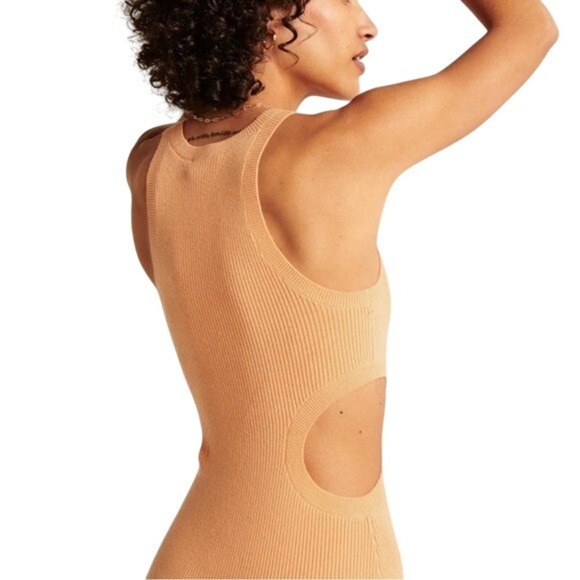Abercrombie and Fitch Elevated Knit Cut Out Midi Dress, Orange, Size M - Picture 2 of 13